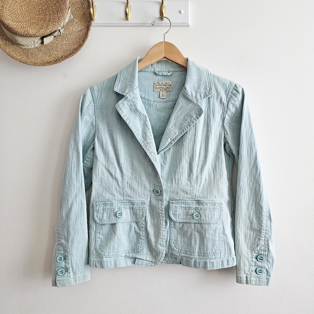 Cabela’s Pastel Blue Textured Blazer Jacket Women’s Small Cotton Stretch